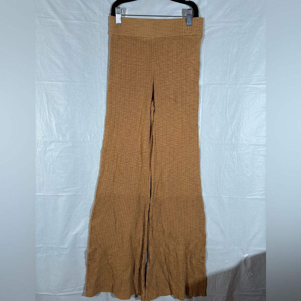 H&M Flare Leg Leggings Womens Sz XS Stretch Pull-On Brown Stretch Linen Blend